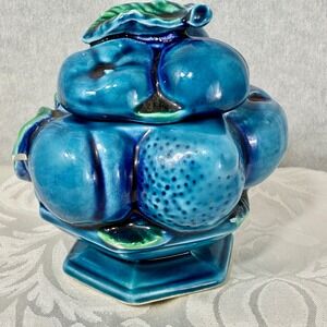 VTG Inarco Japan Blue Drip Glaze Ceramic Sugar Bowl with Lid